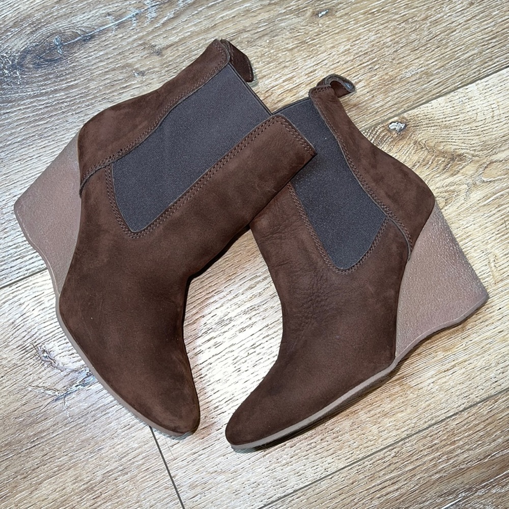 Vanessa Bruno Athe Brown Leather Pull On Wedge Booties 36/6